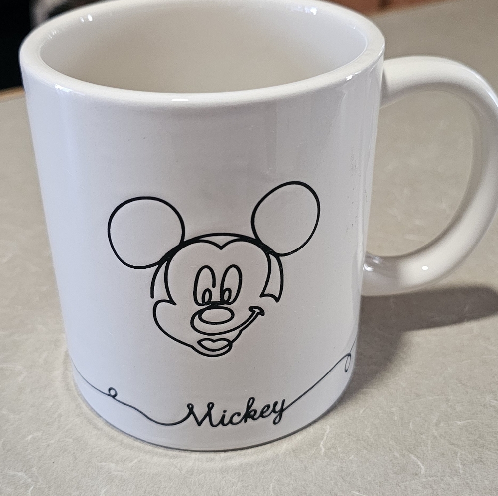 Disney White Ceramic Mug with Black Mickey Outline